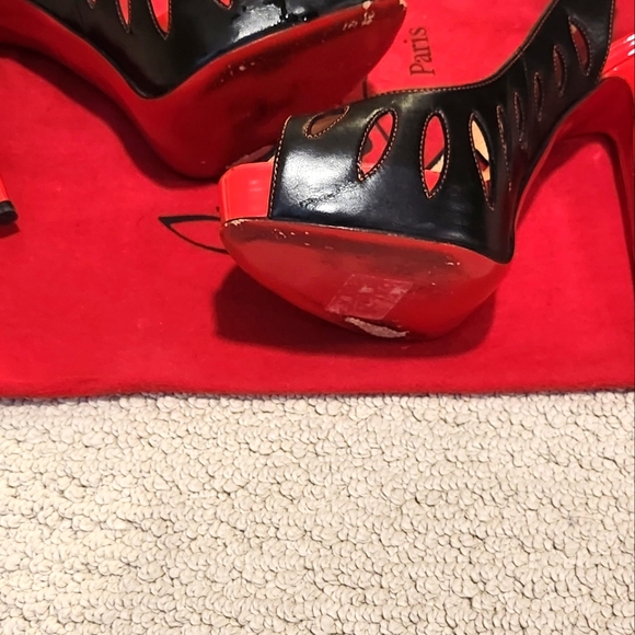 Christian Louboutin Black Laser Cut peep toe slingback size 37.5 black